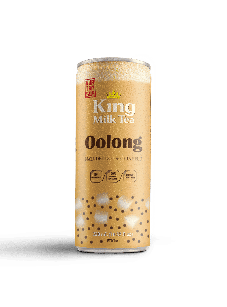 (Quà tặng) Trà sữa uống liền  KING MILK TEA OOLONG Thạch dừa và hạt chia  - Lon 320 mL_VE  