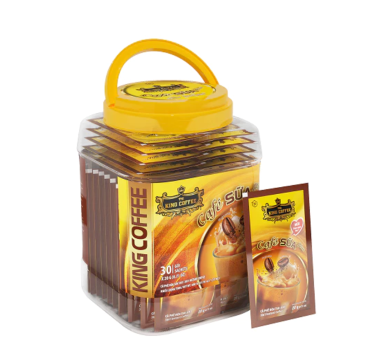 KING COFFEE Café SỮA Plus - Hộp nhựa 600g (3 dây x 10 sachets x 20g)_VE